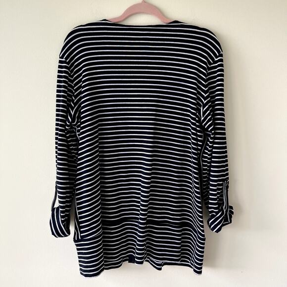 Solar by Lasania Womens Preppy Button-Up Striped Cardigan Size 16 Nautical Beach - Picture 2 of 6